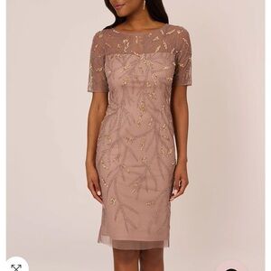 Adrianna Papell Blush Taupe Beaded Sheath Dress